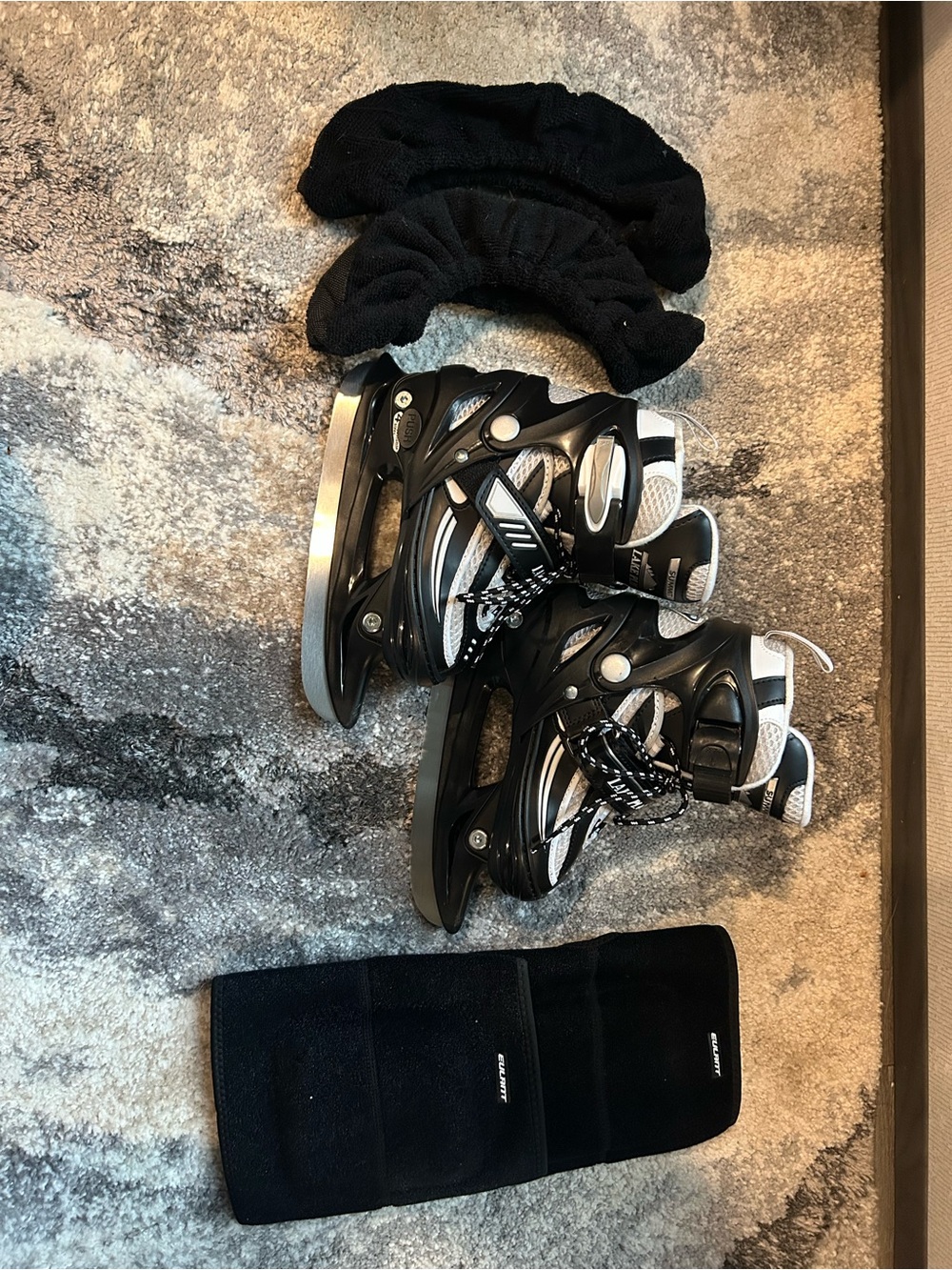 Kids Black and Gray Adjustable Ice Skates with Secure Straps